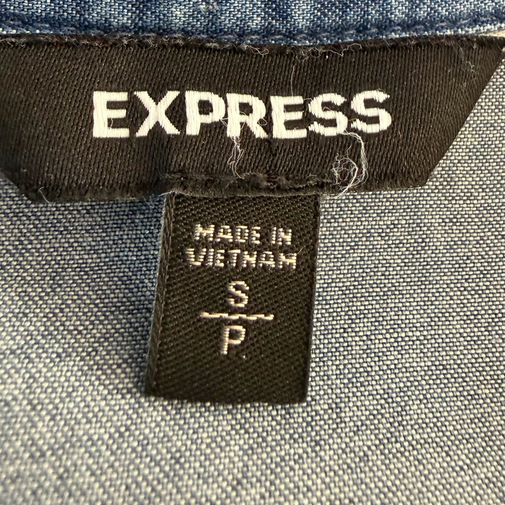 Express Light Denim Puff Sleeve Button Front Mini Shirt Dress Size S - Picture 5 of 11
